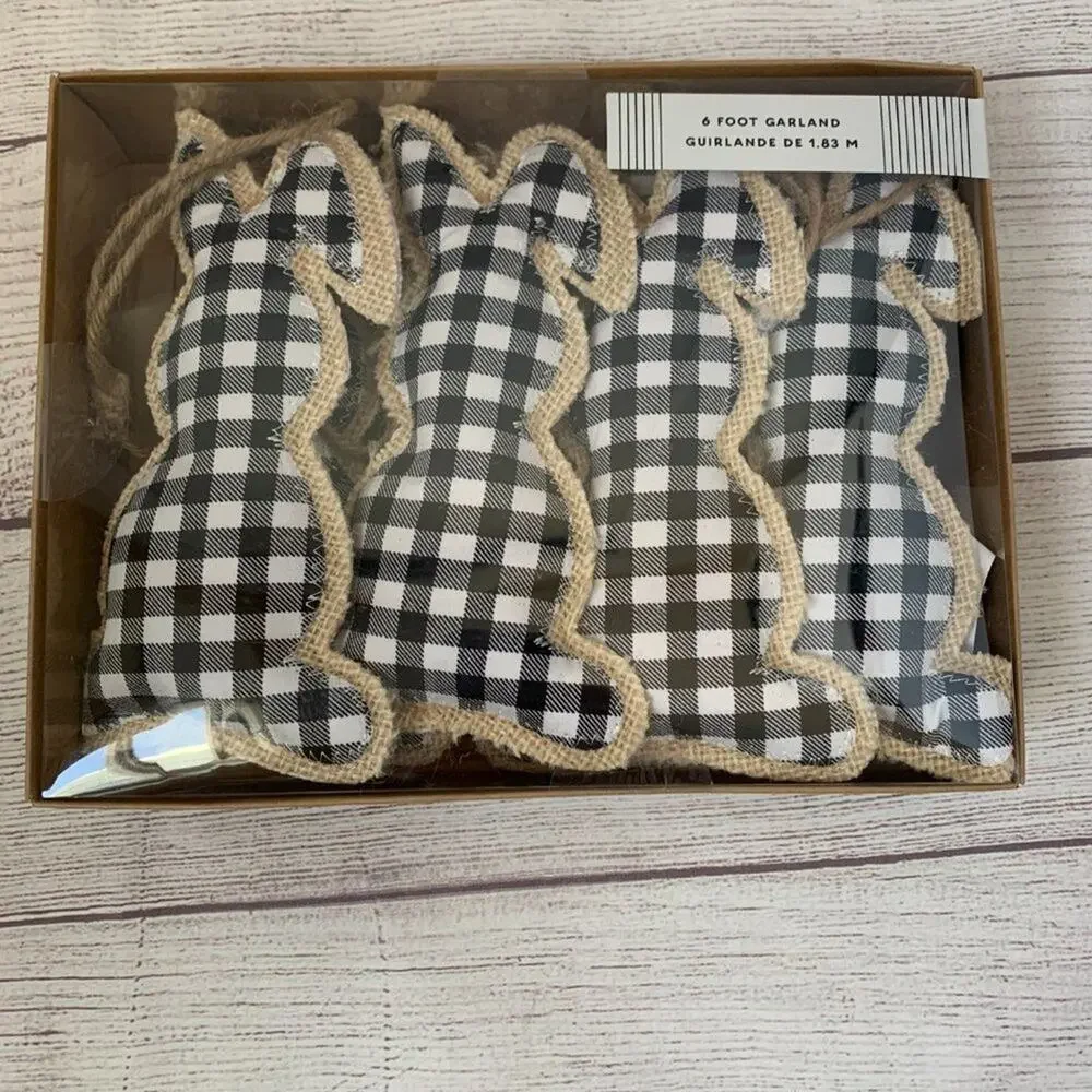 Rabbit Hill Farm Buffalo Plaid and Burlap Bunny Rabbit Garland Easter 6ft